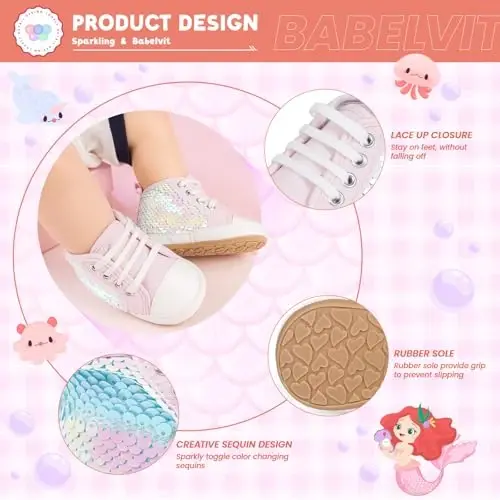 Babelvit Baby Boy Girl Soft Sole Canvas Sneakers Sparkle High Top Lace Up Infant Unisex Ankle Shoes Boots Toddler Newborn Prewalker First Baby Walking Crib Shoes - 5