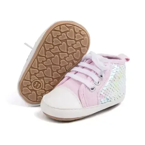 Babelvit Baby Boy Girl Soft Sole Canvas Sneakers Sparkle High Top Lace Up Infant Unisex Ankle Shoes Boots Toddler Newborn Prewalker First Baby Walking Crib Shoes - BABELVIT