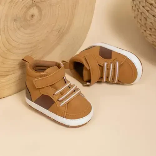 Babelvit Baby Boy Girl Soft Sole Canvas Sneakers Sparkle High Top Lace Up Infant Unisex Ankle Shoes Boots Toddler Newborn Prewalker First Baby Walking Crib Shoes - 3