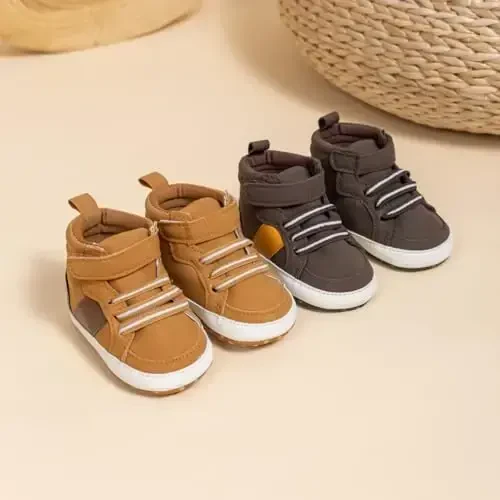 Babelvit Baby Boy Girl Soft Sole Canvas Sneakers Sparkle High Top Lace Up Infant Unisex Ankle Shoes Boots Toddler Newborn Prewalker First Baby Walking Crib Shoes - 4