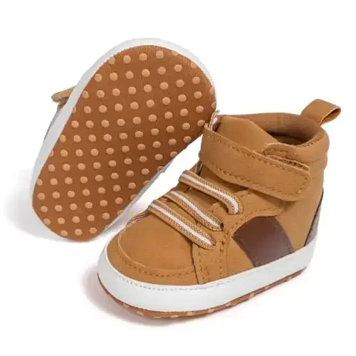 Babelvit Baby Boy Girl Soft Sole Canvas Sneakers Sparkle High Top Lace Up Infant Unisex Ankle Shoes Boots Toddler Newborn Prewalker First Baby Walking Crib Shoes - BABELVIT