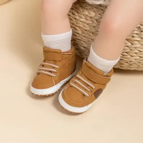 Babelvit Baby Boy Girl Soft Sole Canvas Sneakers Sparkle High Top Lace Up Infant Unisex Ankle Shoes Boots Toddler Newborn Prewalker First Baby Walking Crib Shoes - BABELVIT (1)