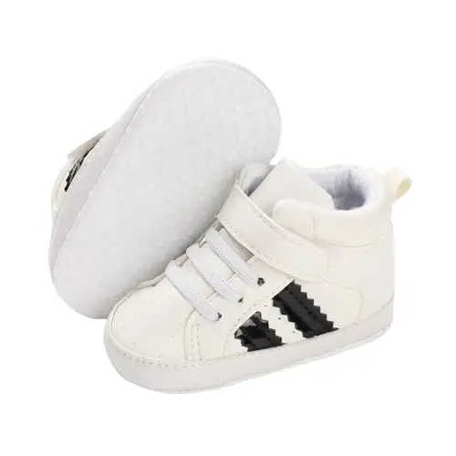 Babelvit Baby Boy Girl Soft Sole Canvas Sneakers Sparkle High Top Lace Up Infant Unisex Ankle Shoes Boots Toddler Newborn Prewalker First Baby Walking Crib Shoes - 1