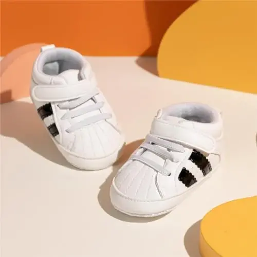 Babelvit Baby Boy Girl Soft Sole Canvas Sneakers Sparkle High Top Lace Up Infant Unisex Ankle Shoes Boots Toddler Newborn Prewalker First Baby Walking Crib Shoes - 3