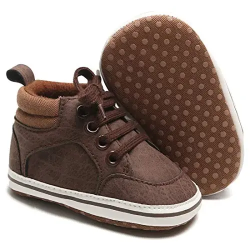 Babelvit Baby Boy Girl Soft Sole Canvas Sneakers Sparkle High Top Lace Up Infant Unisex Ankle Shoes Boots Toddler Newborn Prewalker First Baby Walking Crib Shoes - 1