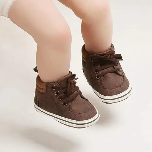 Babelvit Baby Boy Girl Soft Sole Canvas Sneakers Sparkle High Top Lace Up Infant Unisex Ankle Shoes Boots Toddler Newborn Prewalker First Baby Walking Crib Shoes - 2
