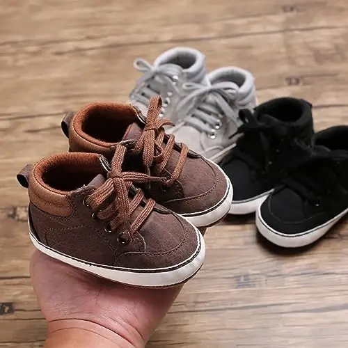 Babelvit Baby Boy Girl Soft Sole Canvas Sneakers Sparkle High Top Lace Up Infant Unisex Ankle Shoes Boots Toddler Newborn Prewalker First Baby Walking Crib Shoes - 3
