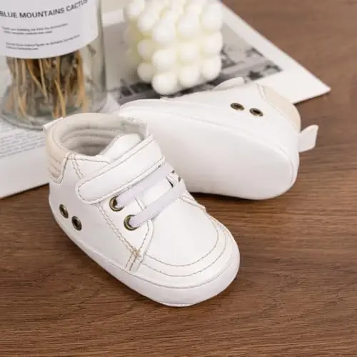 Babelvit Baby Boy Girl Soft Sole Canvas Sneakers Sparkle High Top Lace Up Infant Unisex Ankle Shoes Boots Toddler Newborn Prewalker First Baby Walking Crib Shoes - 3