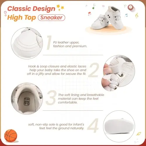 Babelvit Baby Boy Girl Soft Sole Canvas Sneakers Sparkle High Top Lace Up Infant Unisex Ankle Shoes Boots Toddler Newborn Prewalker First Baby Walking Crib Shoes - 5