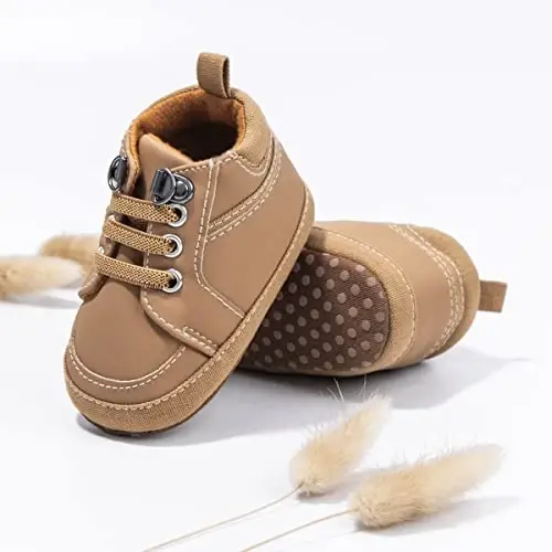 Babelvit Baby Boy Girl Soft Sole Canvas Sneakers Sparkle High Top Lace Up Infant Unisex Ankle Shoes Boots Toddler Newborn Prewalker First Baby Walking Crib Shoes - 4