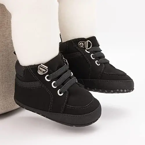 Babelvit Baby Boy Girl Soft Sole Canvas Sneakers Sparkle High Top Lace Up Infant Unisex Ankle Shoes Boots Toddler Newborn Prewalker First Baby Walking Crib Shoes - 3