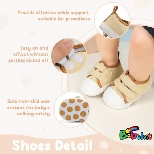 Babelvit Baby Boy Girl Soft Sole Canvas Sneakers Sparkle High Top Lace Up Infant Unisex Ankle Shoes Boots Toddler Newborn Prewalker First Baby Walking Crib Shoes - 1