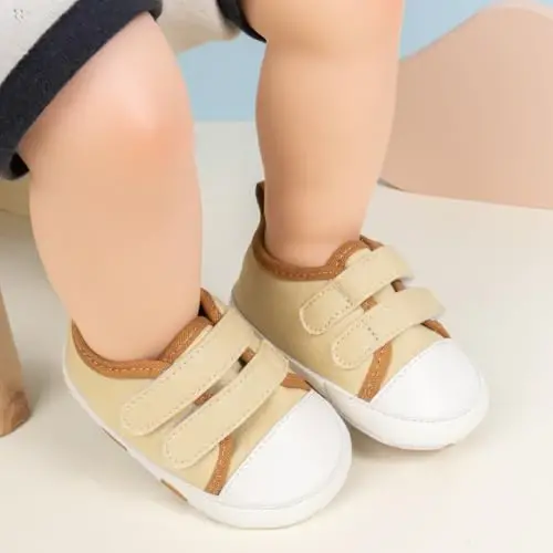 Babelvit Baby Boy Girl Soft Sole Canvas Sneakers Sparkle High Top Lace Up Infant Unisex Ankle Shoes Boots Toddler Newborn Prewalker First Baby Walking Crib Shoes - 3