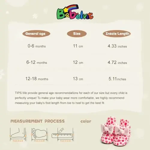 Babelvit Newborn Baby Boy Girl Soft Fleece Booties Stay On Infant Slippers Socks Shoe Non Skid Gripper Toddler First Walkers Winter Ankle Crib Shoes - 2