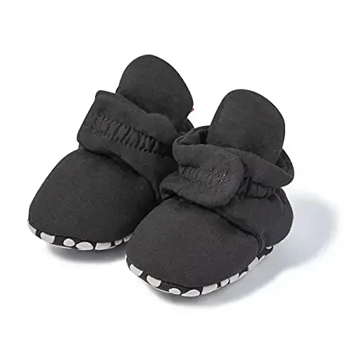 Babelvit Newborn Baby Boy Girl Soft Fleece Booties Stay On Infant Slippers Socks Shoe Non Skid Gripper Toddler First Walkers Winter Ankle Crib Shoes 