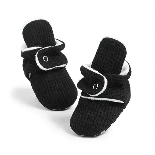 Babelvit Newborn Baby Boy Girl Soft Fleece Booties Stay On Infant Slippers Socks Shoe Non Skid Gripper Toddler First Walkers Winter Ankle Crib Shoes - BABELVIT