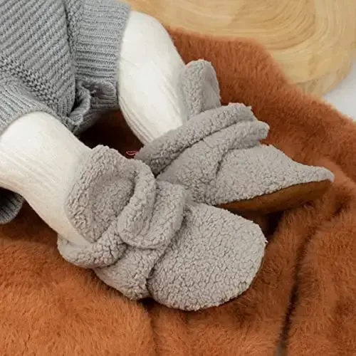 Babelvit Newborn Baby Boy Girl Soft Fleece Booties Stay On Infant Slippers Socks Shoe Non Skid Gripper Toddler First Walkers Winter Ankle Crib Shoes - BABELVIT (1)