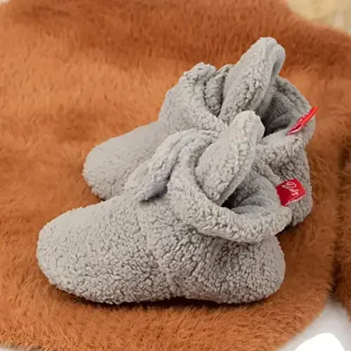 Babelvit Newborn Baby Boy Girl Soft Fleece Booties Stay On Infant Slippers Socks Shoe Non Skid Gripper Toddler First Walkers Winter Ankle Crib Shoes - 3