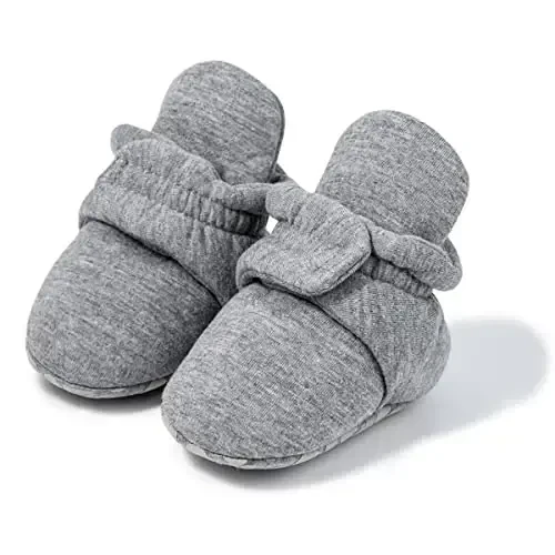 Babelvit Newborn Baby Boy Girl Soft Fleece Booties Stay On Infant Slippers Socks Shoe Non Skid Gripper Toddler First Walkers Winter Ankle Crib Shoes - 1