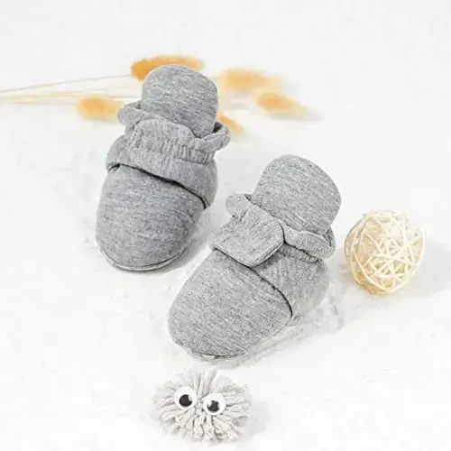 Babelvit Newborn Baby Boy Girl Soft Fleece Booties Stay On Infant Slippers Socks Shoe Non Skid Gripper Toddler First Walkers Winter Ankle Crib Shoes - 3