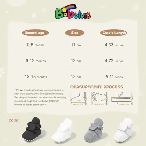 Babelvit Newborn Baby Boy Girl Soft Fleece Booties Stay On Infant Slippers Socks Shoe Non Skid Gripper Toddler First Walkers Winter Ankle Crib Shoes - 6