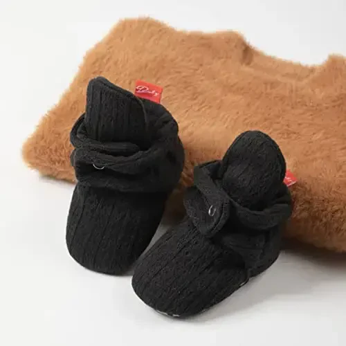 Babelvit Newborn Baby Boy Girl Soft Fleece Booties Stay On Infant Slippers Socks Shoe Non Skid Gripper Toddler First Walkers Winter Ankle Crib Shoes - 3