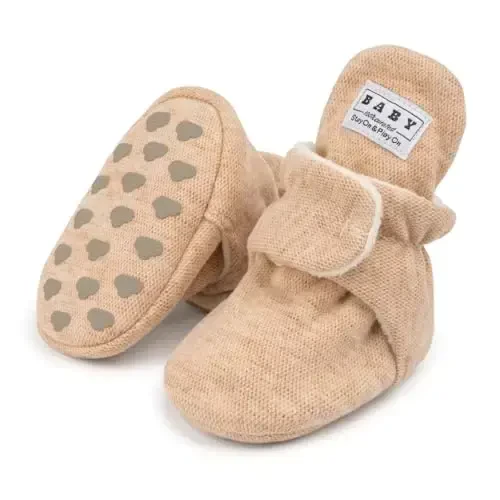 Babelvit Newborn Baby Boy Girl Soft Fleece Booties Stay On Infant Slippers Socks Shoe Non Skid Gripper Toddler First Walkers Winter Ankle Crib Shoes 