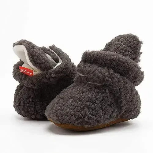 Babelvit Newborn Baby Boy Girl Soft Fleece Booties Stay On Infant Slippers Socks Shoe Non Skid Gripper Toddler First Walkers Winter Ankle Crib Shoes - 3