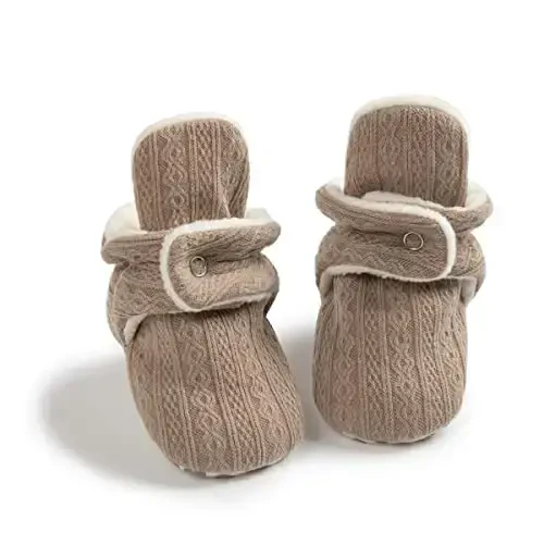 Babelvit Newborn Baby Boy Girl Soft Fleece Booties Stay On Infant Slippers Socks Shoe Non Skid Gripper Toddler First Walkers Winter Ankle Crib Shoes 