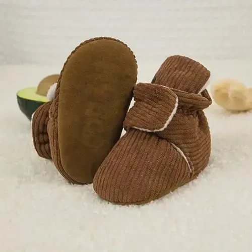 Babelvit Newborn Baby Boy Girl Soft Fleece Booties Stay On Infant Slippers Socks Shoe Non Skid Gripper Toddler First Walkers Winter Ankle Crib Shoes - 4