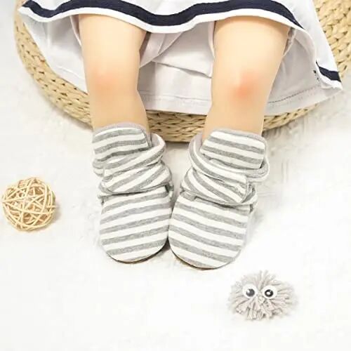 Babelvit Newborn Baby Boy Girl Soft Fleece Booties Stay On Infant Slippers Socks Shoe Non Skid Gripper Toddler First Walkers Winter Ankle Crib Shoes - 2