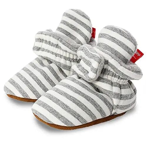 Babelvit Newborn Baby Boy Girl Soft Fleece Booties Stay On Infant Slippers Socks Shoe Non Skid Gripper Toddler First Walkers Winter Ankle Crib Shoes - 3