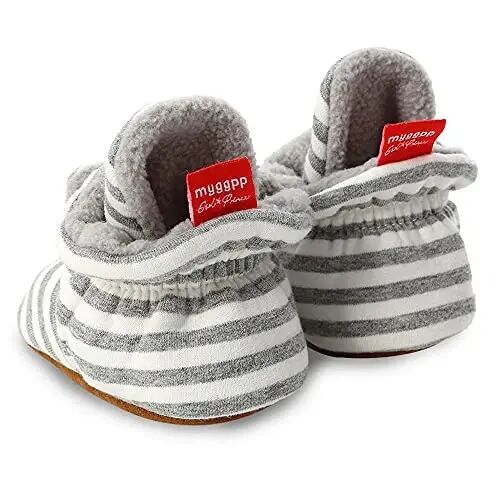 Babelvit Newborn Baby Boy Girl Soft Fleece Booties Stay On Infant Slippers Socks Shoe Non Skid Gripper Toddler First Walkers Winter Ankle Crib Shoes - 4