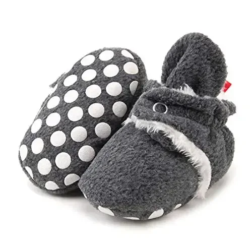 Babelvit Newborn Baby Boy Girl Soft Fleece Booties Stay On Infant Slippers Socks Shoe Non Skid Gripper Toddler First Walkers Winter Ankle Crib Shoes 
