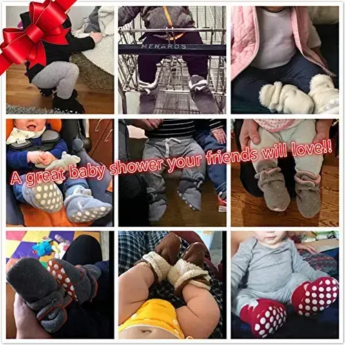 Babelvit Newborn Baby Boy Girl Soft Fleece Booties Stay On Infant Slippers Socks Shoe Non Skid Gripper Toddler First Walkers Winter Ankle Crib Shoes - BABELVIT (1)