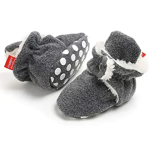 Babelvit Newborn Baby Boy Girl Soft Fleece Booties Stay On Infant Slippers Socks Shoe Non Skid Gripper Toddler First Walkers Winter Ankle Crib Shoes - 3