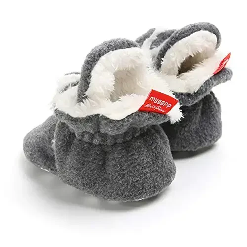 Babelvit Newborn Baby Boy Girl Soft Fleece Booties Stay On Infant Slippers Socks Shoe Non Skid Gripper Toddler First Walkers Winter Ankle Crib Shoes - 5