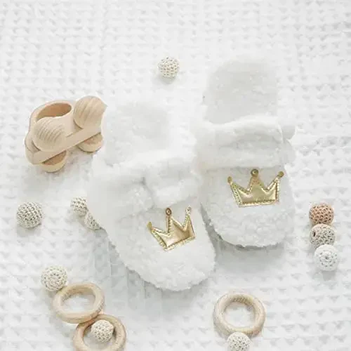 Babelvit Newborn Baby Boy Girl Soft Fleece Booties Stay On Infant Slippers Socks Shoe Non Skid Gripper Toddler First Walkers Winter Ankle Crib Shoes - 3