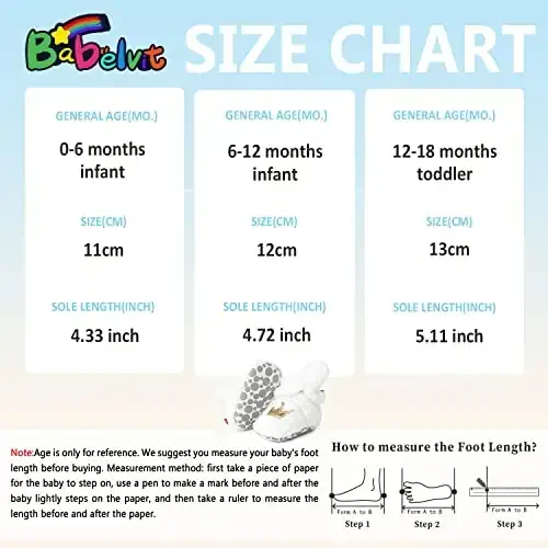 Babelvit Newborn Baby Boy Girl Soft Fleece Booties Stay On Infant Slippers Socks Shoe Non Skid Gripper Toddler First Walkers Winter Ankle Crib Shoes - 6