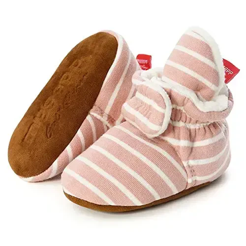 Babelvit Newborn Baby Boy Girl Soft Fleece Booties Stay On Infant Slippers Socks Shoe Non Skid Gripper Toddler First Walkers Winter Ankle Crib Shoes - BABELVIT