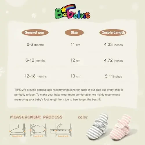 Babelvit Newborn Baby Boy Girl Soft Fleece Booties Stay On Infant Slippers Socks Shoe Non Skid Gripper Toddler First Walkers Winter Ankle Crib Shoes - 6