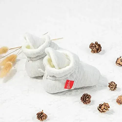 Babelvit Newborn Baby Boy Girl Soft Fleece Booties Stay On Infant Slippers Socks Shoe Non Skid Gripper Toddler First Walkers Winter Ankle Crib Shoes - 4