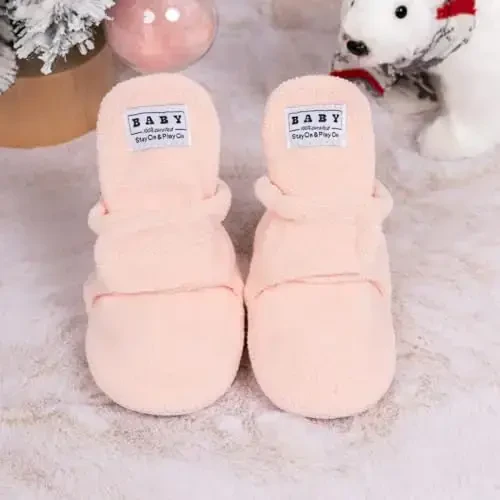 Babelvit Newborn Baby Boy Girl Soft Fleece Booties Stay On Infant Slippers Socks Shoe Non Skid Gripper Toddler First Walkers Winter Ankle Crib Shoes - 4