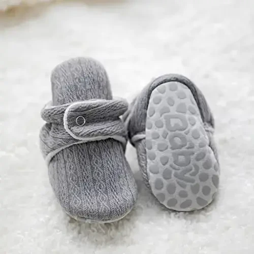 Babelvit Newborn Baby Boy Girl Soft Fleece Booties Stay On Infant Slippers Socks Shoe Non Skid Gripper Toddler First Walkers Winter Ankle Crib Shoes - 4