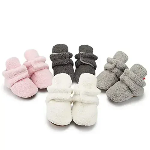 Babelvit Newborn Baby Boy Girl Soft Fleece Booties Stay On Infant Slippers Socks Shoe Non Skid Gripper Toddler First Walkers Winter Ankle Crib Shoes - 2