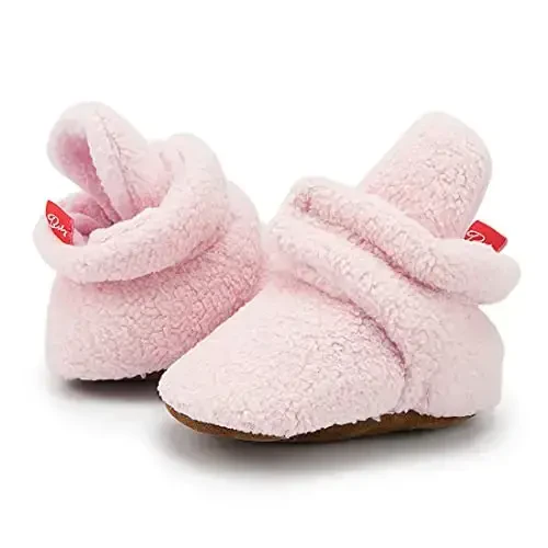 Babelvit Newborn Baby Boy Girl Soft Fleece Booties Stay On Infant Slippers Socks Shoe Non Skid Gripper Toddler First Walkers Winter Ankle Crib Shoes - 4