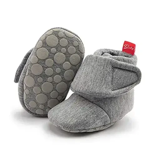 Babelvit Newborn Baby Boy Girl Soft Fleece Booties Stay On Infant Slippers Socks Shoe Non Skid Gripper Toddler First Walkers Winter Ankle Crib Shoes 
