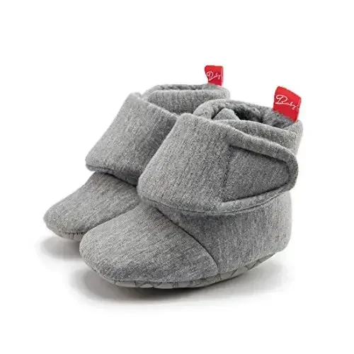 Babelvit Newborn Baby Boy Girl Soft Fleece Booties Stay On Infant Slippers Socks Shoe Non Skid Gripper Toddler First Walkers Winter Ankle Crib Shoes - 3