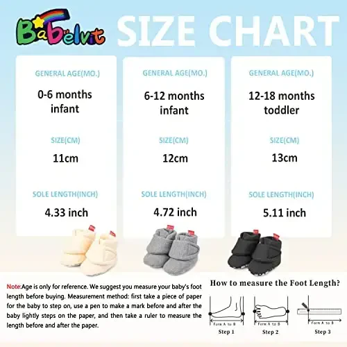 Babelvit Newborn Baby Boy Girl Soft Fleece Booties Stay On Infant Slippers Socks Shoe Non Skid Gripper Toddler First Walkers Winter Ankle Crib Shoes - 6