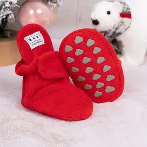 Babelvit Newborn Baby Boy Girl Soft Fleece Booties Stay On Infant Slippers Socks Shoe Non Skid Gripper Toddler First Walkers Winter Ankle Crib Shoes - 3